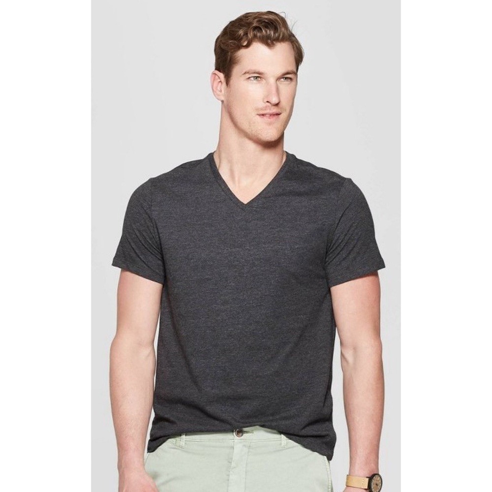 Men's Everyday Wear Short Sleeve V Neck T-Shirt - Goodfellow Railroad Gray 2XL